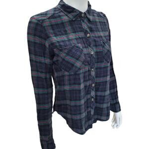 Abercrombie & Fitch Womens Green Blue Plaid Flannel Shirt M Cotton Viscose Blend